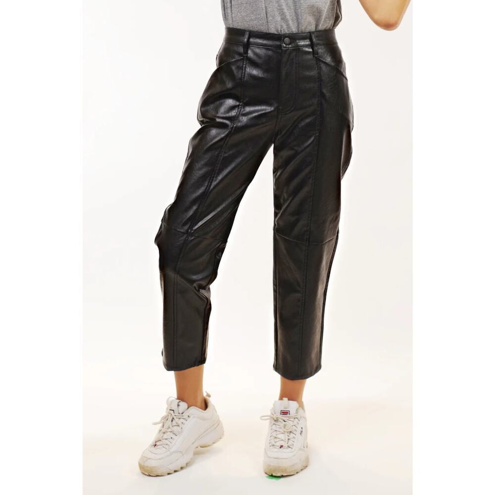 Pistola Revolve Black Faux Leather Utility Pants Crop High Rise 26 Relaxed Fit